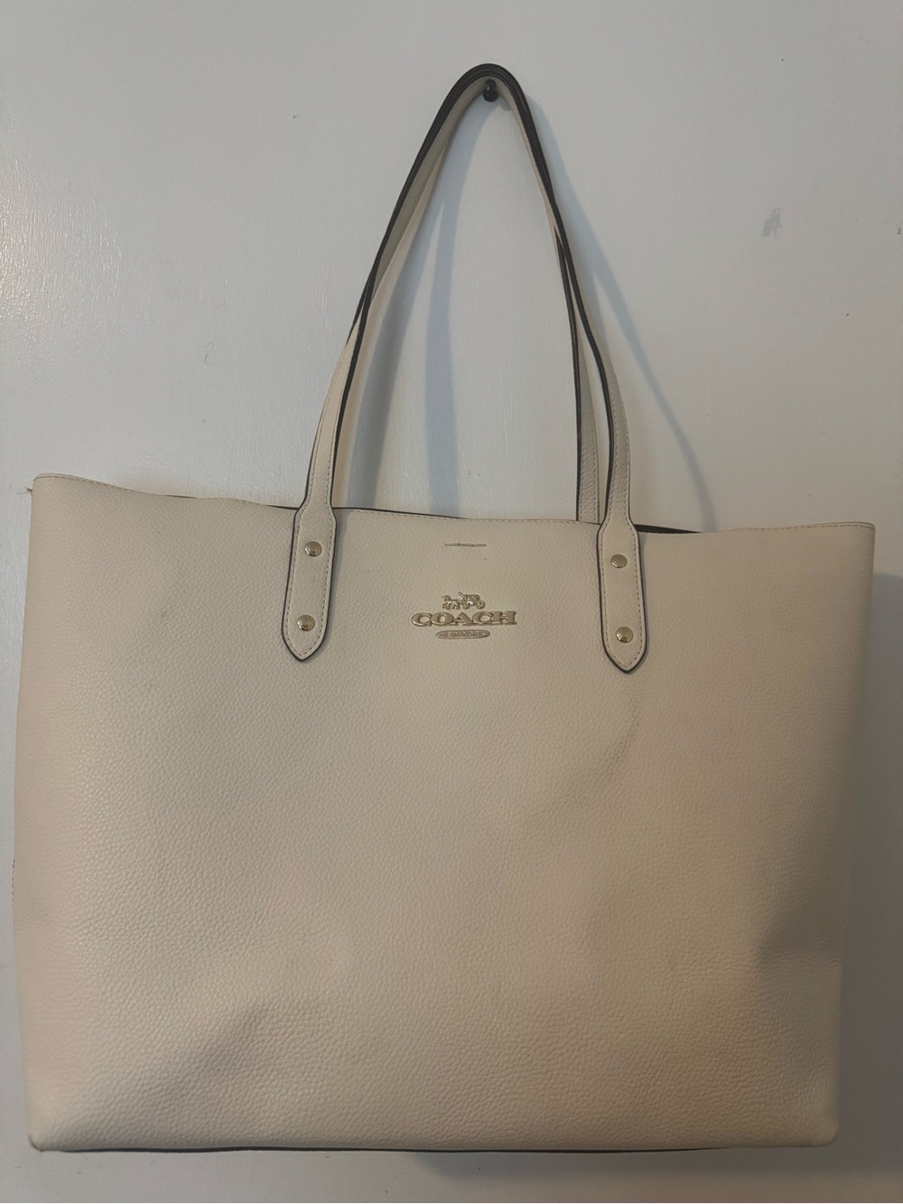 Coach Cream Pebbled Leather Tote with Gold Logo
